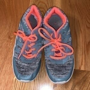 Gray and bright coral sneakers kid size 5 athletic works